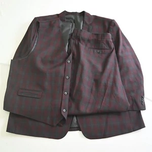 Stacy Adams 56L 44x29 Red Plaid 3 Piece Mens Vest Jacket Pants Suit - Picture 1 of 12