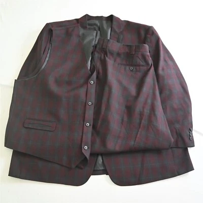 Stacy Adams 56L 44x29 Red Plaid 3 Piece Mens Vest Jacket Pants Suit - image 1 of 4