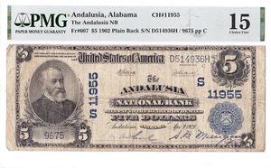 $5 1902 PB ANDALUSIA Alabama AL 🇺🇸 Mega Rare! 🇺🇸 PMG 15! 🇺🇸 - Picture 1 of 2