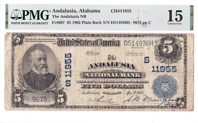$5 1902 PB ANDALUSIA Alabama AL 🇺🇸 Mega Rare! 🇺🇸 PMG 15! 🇺🇸 - Image 1 of 2