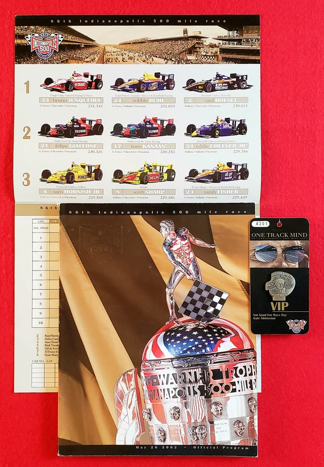 2002 Indy 500 SILVER Badge #0494 - SID COLLINS - VIP CARD Program/Starting Field - Image 1 of 4