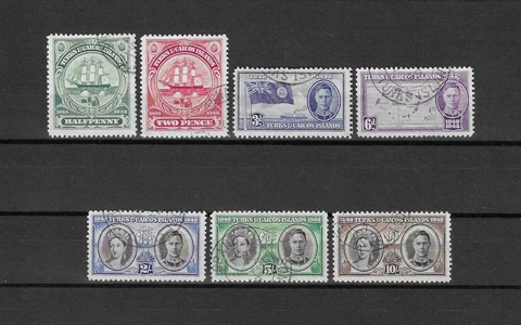 TURKS & CAICOS ISLANDS 1948 SG 210/6 USED Cat £19 Cover