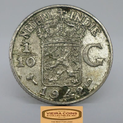 1942-S Netherlands Indie Silver 1/10 Gulden - #C29057NQ - Image 1 of 2