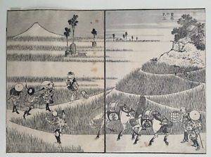 Hokusai FIRST EDITION (c1835) Diptych from 100 Views of Fuji
