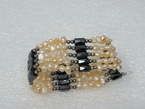Magnetic Hematite Pink Pearls & Silver Tone Beads Wrap Bracelet - Picture 1 of 3