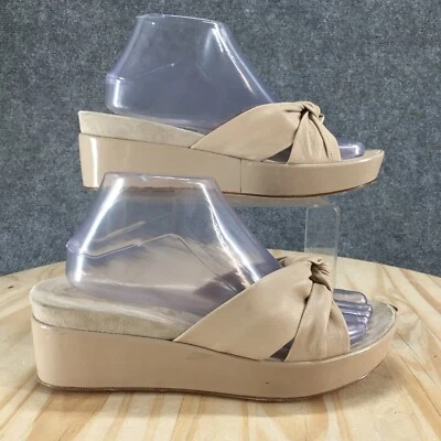 Kenneth Cole 凉鞋女式 8.5 M 神圣拖鞋米色皮革休闲楔形高跟鞋 — 第 1/4 张图片