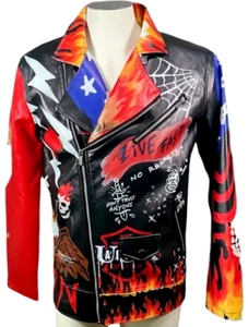 ¡NUEVO! Chaqueta de motocicleta de cuero sintético gráfico REASON A1003-BLK PARA HOMBRE mediana - Imagen 1 de 11