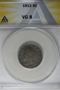 1912 .05 ANACS VG 8 Liberty Nickel, V Nickel, 5 Cent Piece - Picture 1 of 2