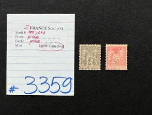 FRANCE Stamps, 2 Used/Cancelled, Scott #100,101, SCV 2017=$3.65, #3359 - Picture 1 of 2