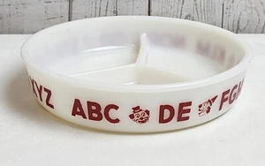 Vintage Hazel Atlas Childs Alphabet & Clowns Milk Glass Red ABC Divided Plate - Picture 1 of 12