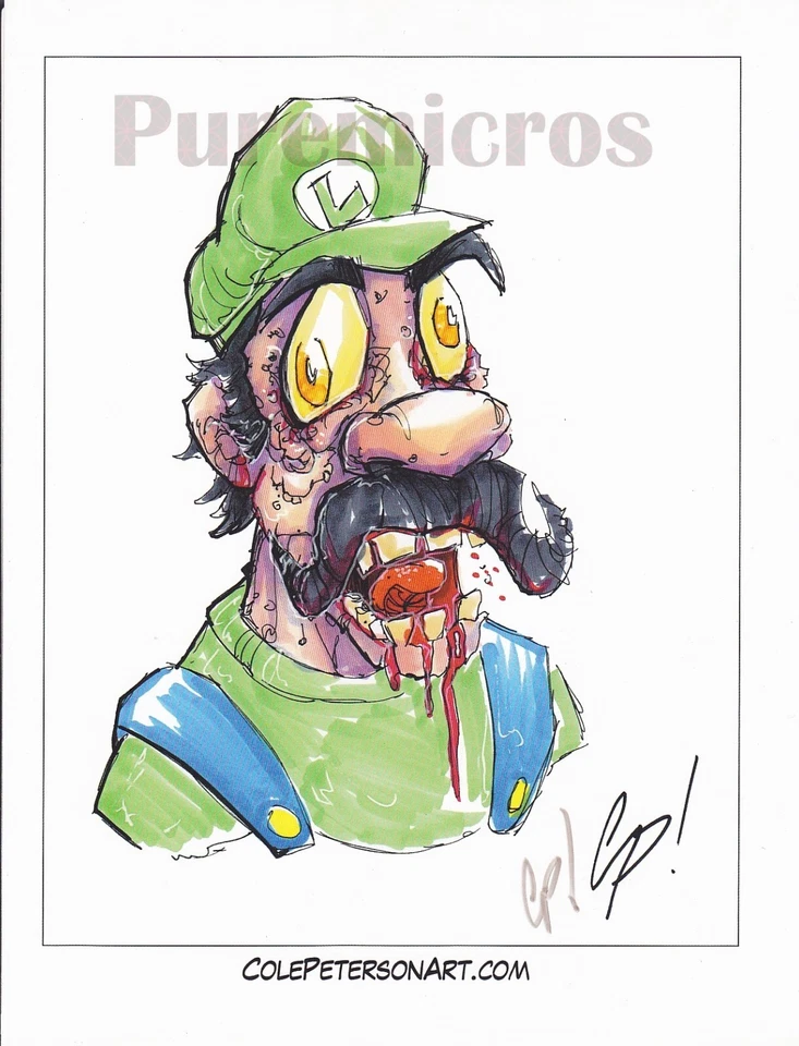 Impresión de arte de fan firmada por Zombie Luigi por Cole Peterson ColePetersonArt Foto 1 de 1