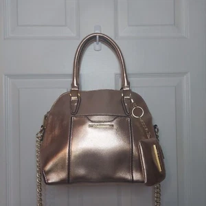 Steve Madden Rose Gold Metallic Satchel Bag Wristlet Crossbody Chain Strap - Picture 1 of 16
