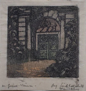 Margarethe Geibel Löwentor Weimar Ansicht signiert Original Farbholzschnitt 1905 - Picture 1 of 3