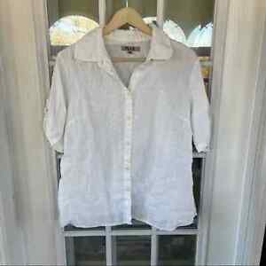 Flax Linen White Button Down Shirt Size Medium