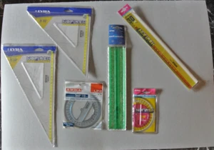 Set Geometria 6 pezzi Squadre 45° e 60° Righello 30 cm. Goniometri Normografo - Foto 1 di 13