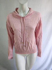 NEXT pink mix long sleeve fine knit hooded top jumper size 10 - 12 - Picture 1 of 4