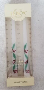 Lenox Winter Greet 12" Tapered Beeswax Candles 2 NIB Holly Swirls Christmas - Picture 1 of 5