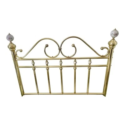 Cabecero vintage de latón y porcelana de los años 80 tamaño completo Foto 1 de 4