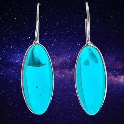 Indicolite Tourmaline Gemstone 925 Sterling Silver Earring 1.6" Y181 - Image 1 of 4