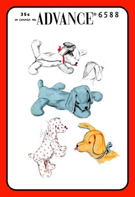 Stuffed Animal Pattern Floppy PUPPY DOG Childs Pajama Bag Advance 8456 Vtg 1953 - Image 1 of 4