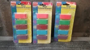 Set Of 3 Sterling Stationery NEON COLORED ERASERS New - Picture 1 of 3