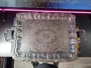 Bandeja grande vintage antigua Sheridan plato de plata mayordomo para servir cóctel ornamentado - Imagen 1 de 8