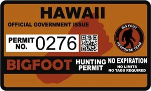 4" Hawaii HI Bigfoot Hunter Hunting Permit Sticker Sasquatch Vinyl Decal - Imagen 1 de 1