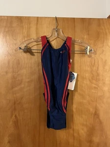 Speedo Women's Racing Race Xtra Life Lycra Swimsuit Vintage Navy Red Size 24 - Picture 1 of 11