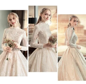 Luxury Handmade Long-Sleeved  Empire Wedding Gown ( S- 4XL) - Picture 1 of 8