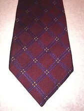 RALPH LAUREN MENS TIE 3.75 X 60 BURGUNDY WITH BLUE CROSS PATTERN WITH GOLD