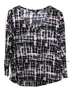 SIMPLY VERA KNIT SHIRT ladies size 2X black beige white print 3/4 sleeve - Picture 1 of 6