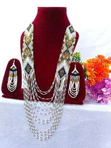 Handmade Necklace Seed Bead Boho American Style Nativ Beaded Multi Strand - Picture 1 of 8