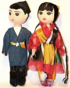 SET OF 2 Pcs.UZBEK HANDMADE DOLL GIRL & BOY IN NATIONAL IKAT DRESS AND TUBETEIKA - Picture 1 of 11