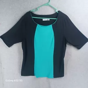 Susan Graver Liquid Knit Top Colorblock SS Womens Size XL Blue Black RARE - Picture 1 of 10