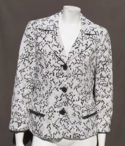 CHICO’S Ivory Black White Embroidered Linen Blazer Jacket Top size 1 8 10 EUC - Picture 1 of 7