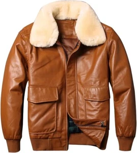 Giubbotto Uomo A2 Aviator Pilot Marrone Bomber Biker Classico Pelliccia Collo Vera Pelle - Foto 1 di 5