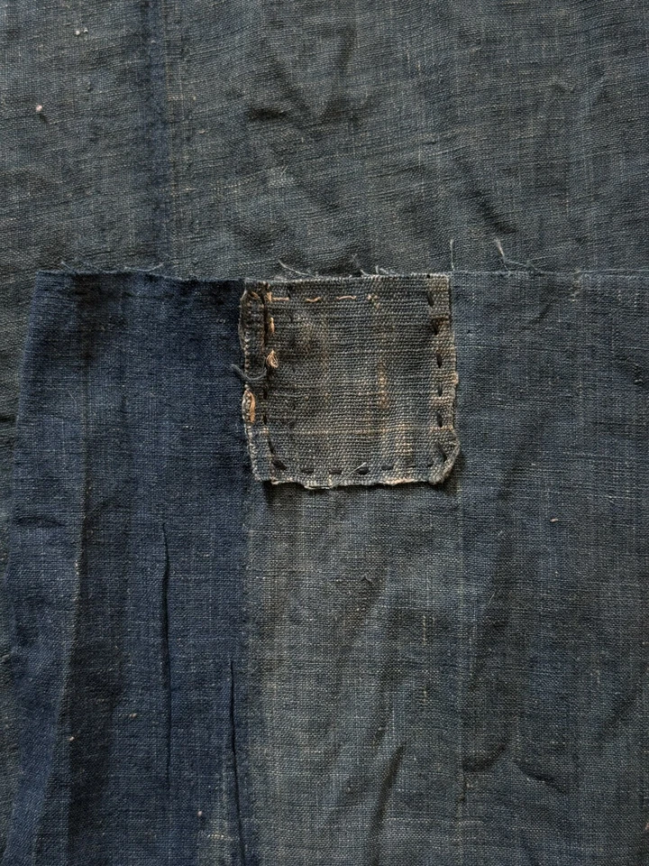 Rare Antique Boro Aizome Selvedge Fabric C.1910s Indigo with Sashiko Repairs 2yd - Image 1 of 4
