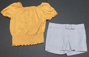 Girls Old Navy & Crewcuts Outfit Size 8 - Mustard Top w/Seersucker Shorts EUC - Picture 1 of 7