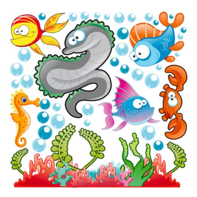 Pesci fondale marino adesivi murali cameretta bambino wal sticker cm. 35x35 - Immagine 1 di 2