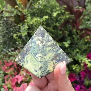 Green Yellow Serpentine Pyrite Pyramid Natural Crystal Decor Stone Pyramid - Picture 1 of 11