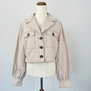 Finders Keepers L Jacket Top Long Balloon Sleeve Beige Lightweight Size L 12 - Picture 1 of 5