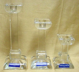 3 VILLEROY & BOCH 1748 SIENA 24% LEAD CRYSTAL CANDLESTICKS 4", 6" AND 8" TALL #2 - Picture 1 of 6