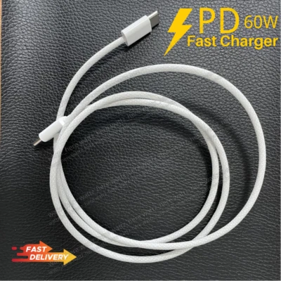 Type C to C Braided Cable PD USB C Fast Charger Lead 60W For iPhone 15 16 Pro/LG - Image 1 of 4