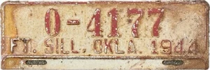 FORT SILL OKLAHOMA 1944 MILITARY LICENCE PLATE - Picture 1 of 1