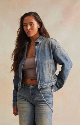 PACSUN Selena Gomez RARE DNM EDIT Beauty Embossed Denim Cropped Jean Jacket NWT - Image 1 of 4
