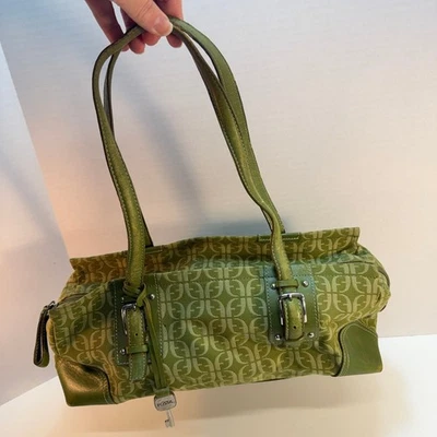 Bolso de Hombro Fossil Verde Monograma Cuero Borde Hobo Cartera Mujer De Colección Y2K Foto 1 de 4