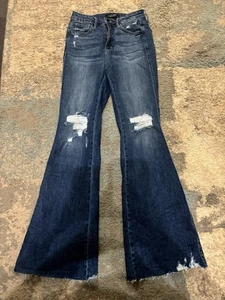 Jeans Judy blu crop svasati blu orlo grezzo taglia 7/28 28x32 effetto invecchiato JB88739 - Foto 1 di 10