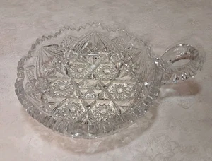 Vintage Nucut Cut Glass Nappy Candy Nut Dish with Handle Marked CHIPPED - Picture 1 of 11