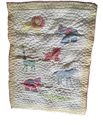 Pottery Barn Kids Safari Animals Baby Toddler Blanket Crib Quilt Wall Hanging - Image 1 of 4