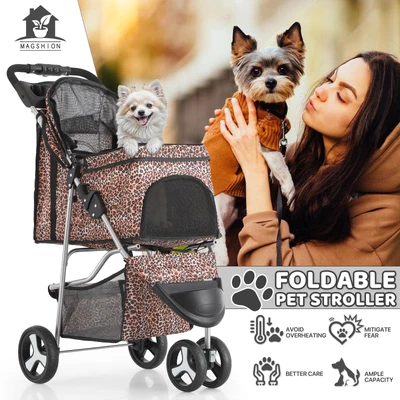 3 Wheels Foldable Pet Dog Stroller Portable Puppy Travel Carrier Cart&Cup Holder - Image 1 of 4